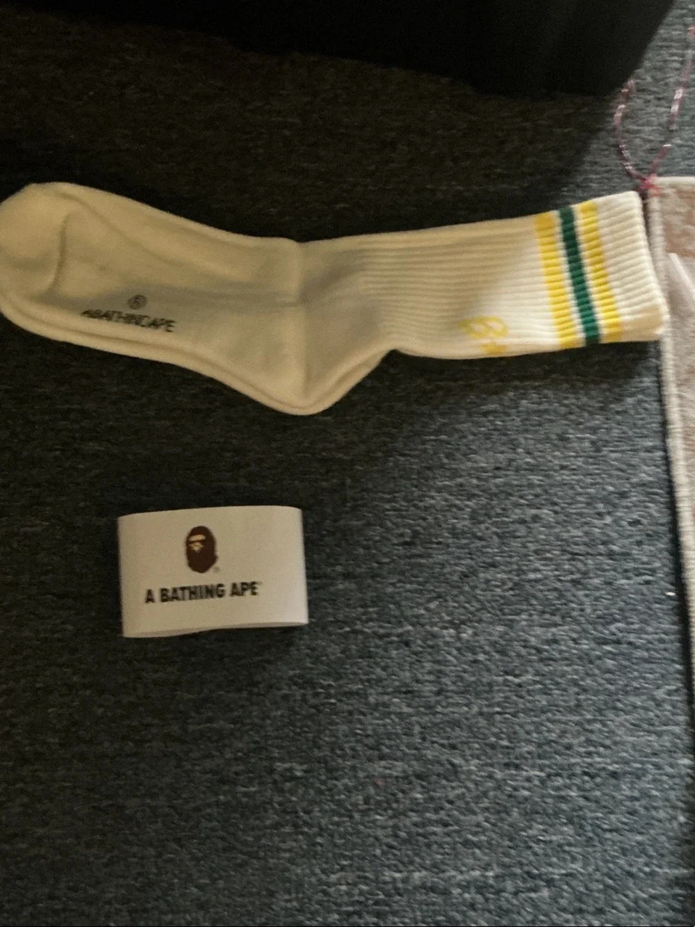 White Crew Sock with Yellow & Green Stripes